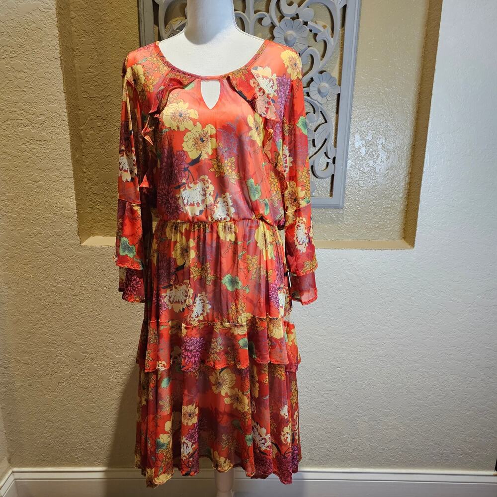 Reba XL Floral Midi Dress Boho Prairie Cottagecore Whimsical Western Rustic - Picture 3 of 12